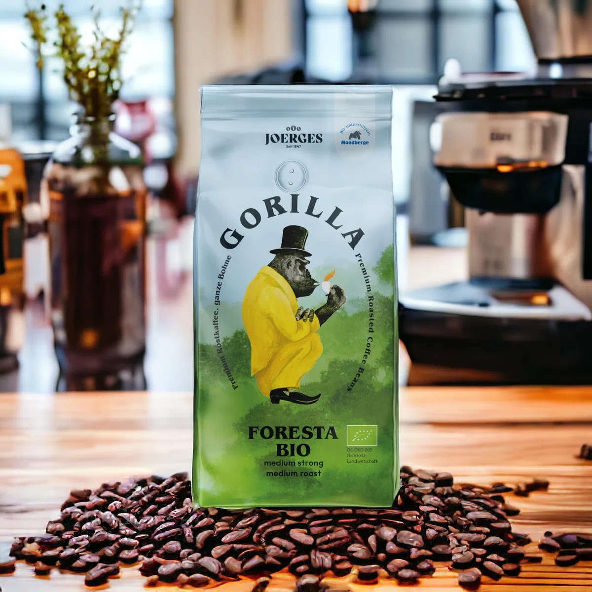 Joerges Gorilla Foresta Kaffee 12x 1000g ganze Kaffeebohnen Qualitäts-Kaffee Arabica Blend | Siebträger Vollautomat Großverpackung