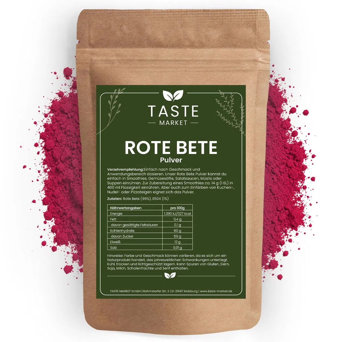 25 kg Rote Bete Pulver von Taste Market – Pulver aus echter Rote Bete zum Kochen, Backen & Einfärben von Lebensmitteln