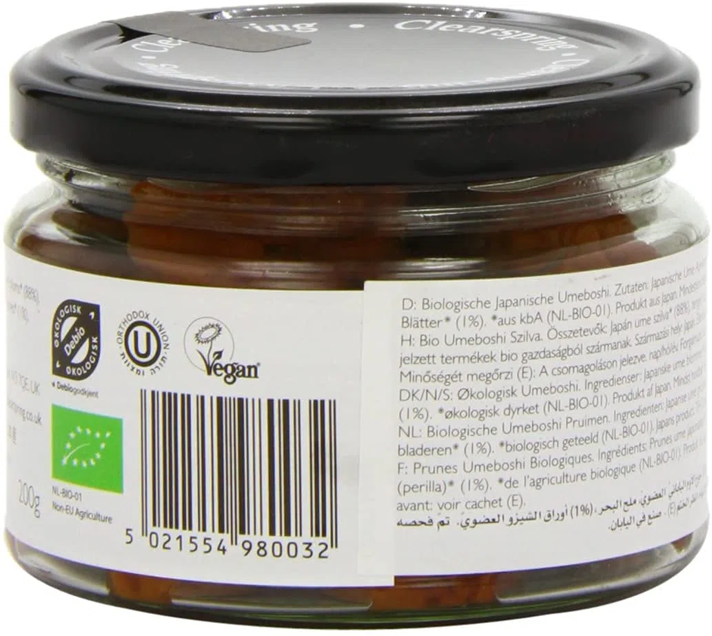 Clearspring BIO Umeboshi - 8x 200g Glas - japanische Pflaumen Ume-Früchte Salz-Aprikose biologische Trockenpflaumen mit Shiso-Blättern und Meersalz aus Japan, fermentiert und gesalzen