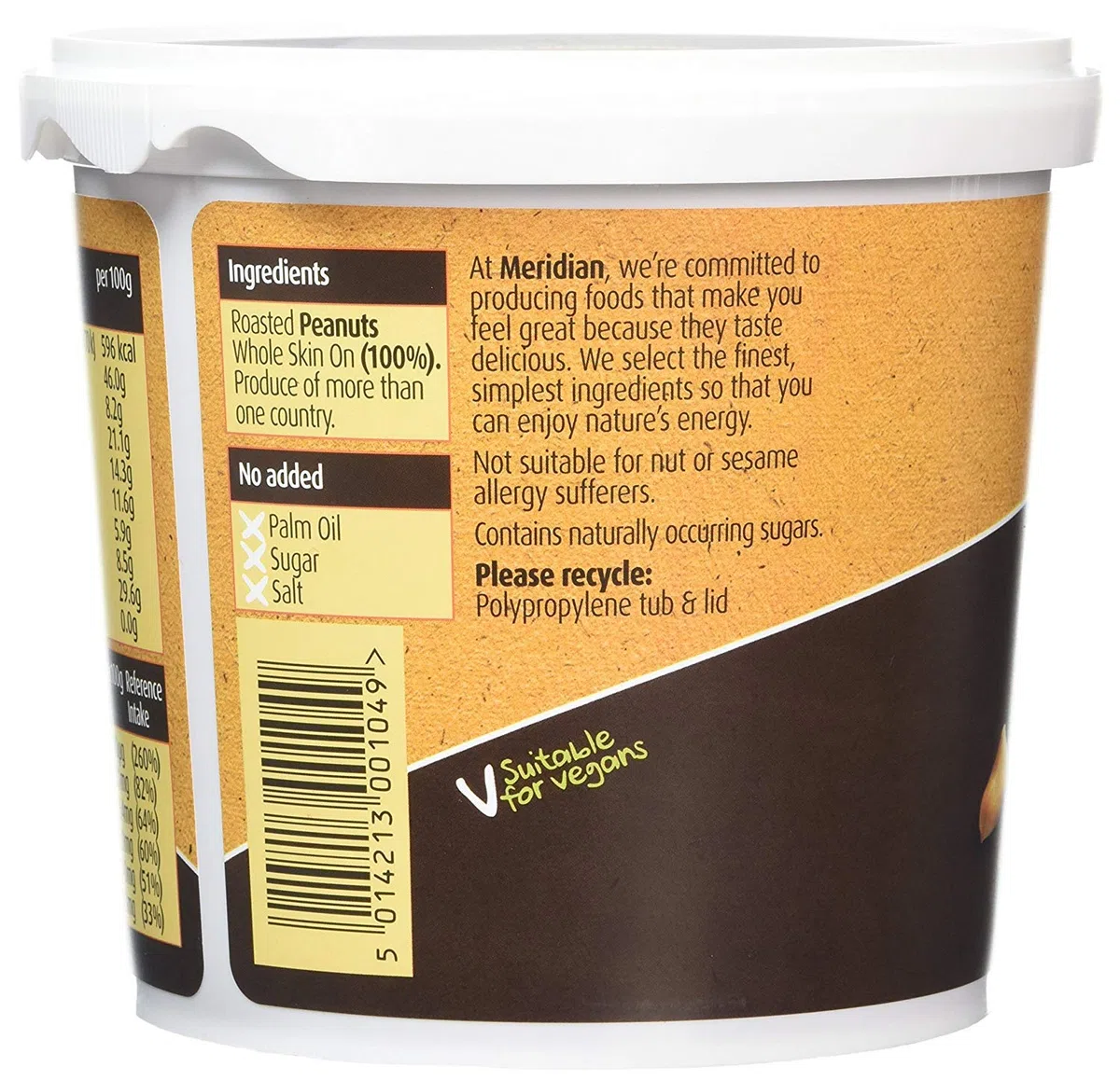 Meridian Erdnussbutter Bio, ohne Zusatz von Salz, 1 kg, 4 Stück