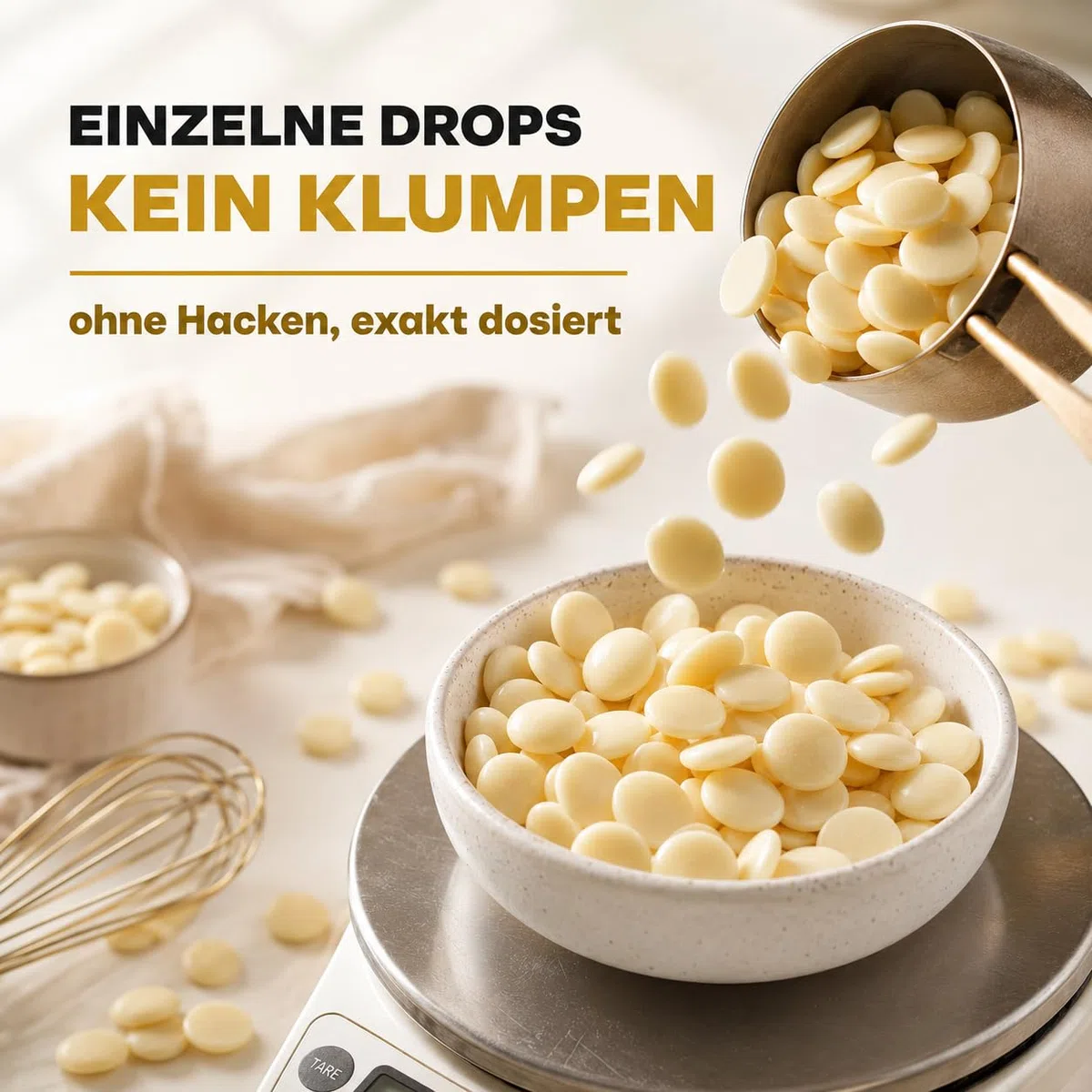 GiDeli Weiße Schokolade Drops 3x5kg - Kuvertüre mit Kakaobutter & 33% Kakao - Backschokolade zum Schmelzen - Einfache Dosierung - Ideal für Pralinen, Ganache & Schokoladenfondue