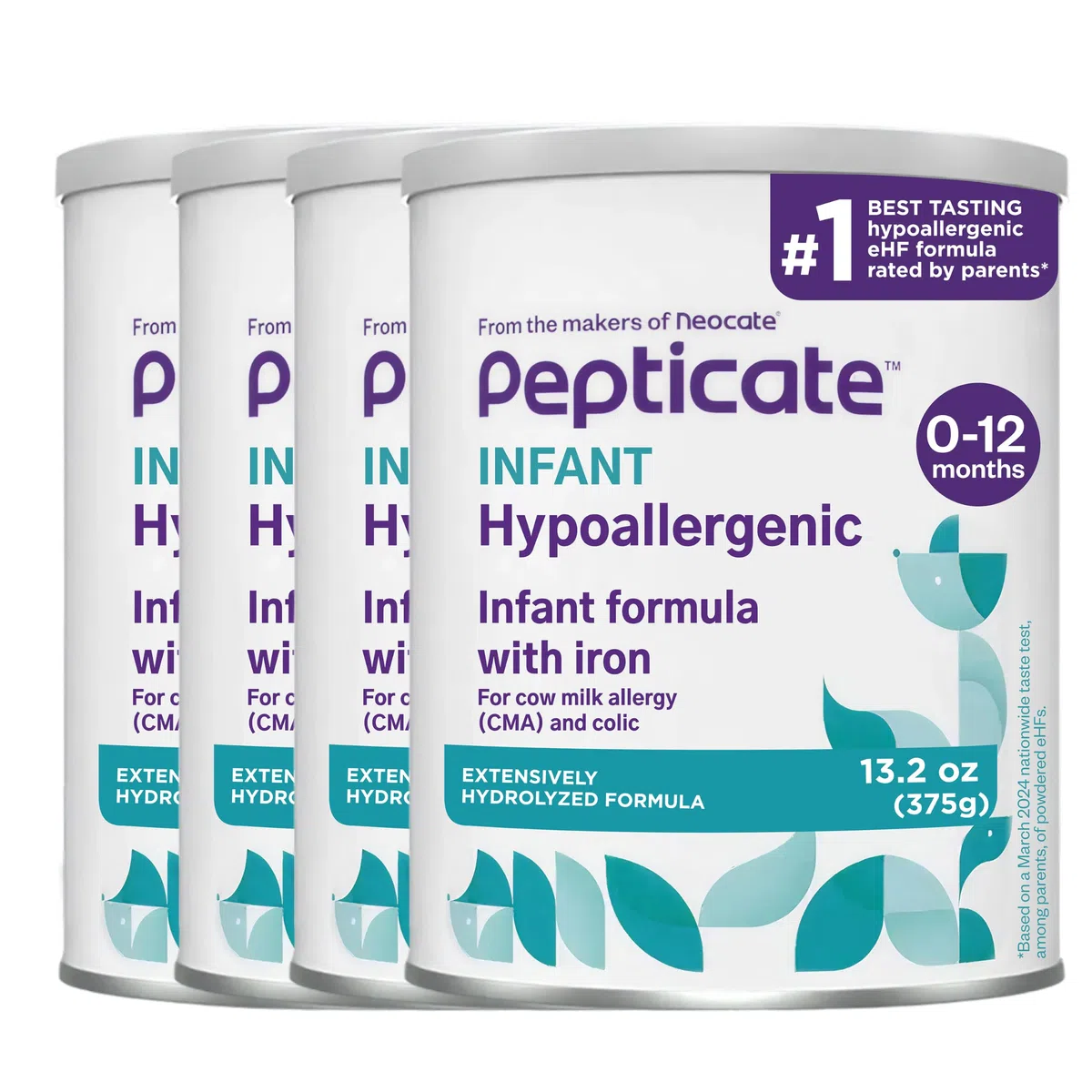Pepticate Babyformel, hypoallergene, pulverisierte Säuglingsnahrung für Kuhmilchallergie, mit Omega 3 DHA, ARA, Eisen und Präbiotika, 375 ml (4 Stück)