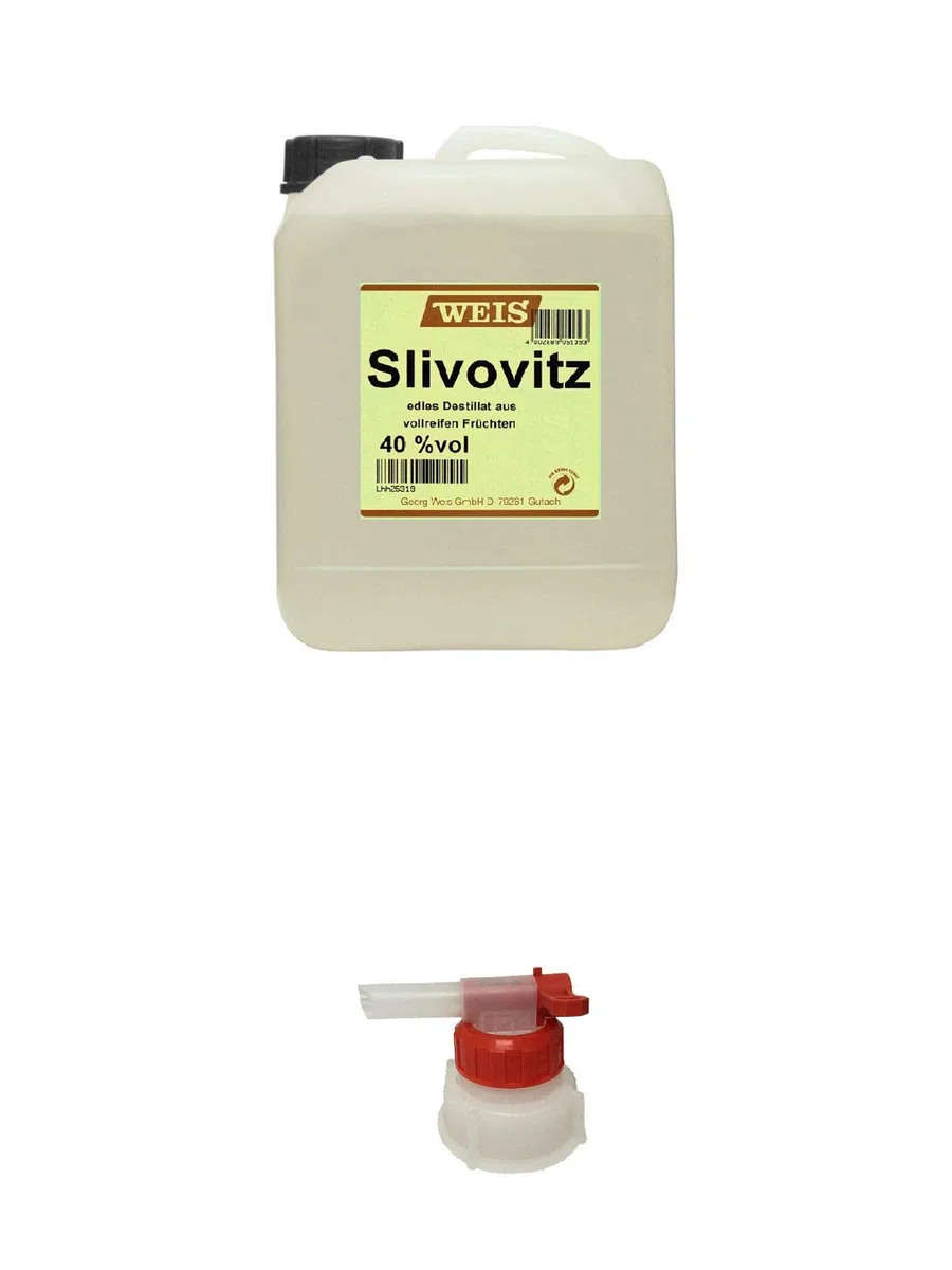 Elztalbrennerei Georg Weis Slivovitz 40% 10 Liter Kanister + Pumpe für Wikinger Met Kanister