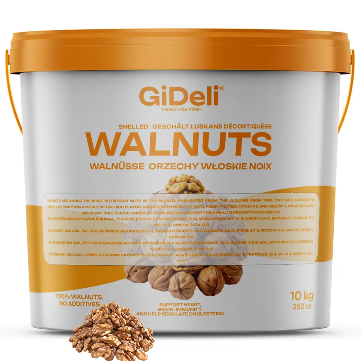 GiDeli Walnusskerne Ganz 10 kg im Eimer - Walnüsse Geschält, Ungesalzen