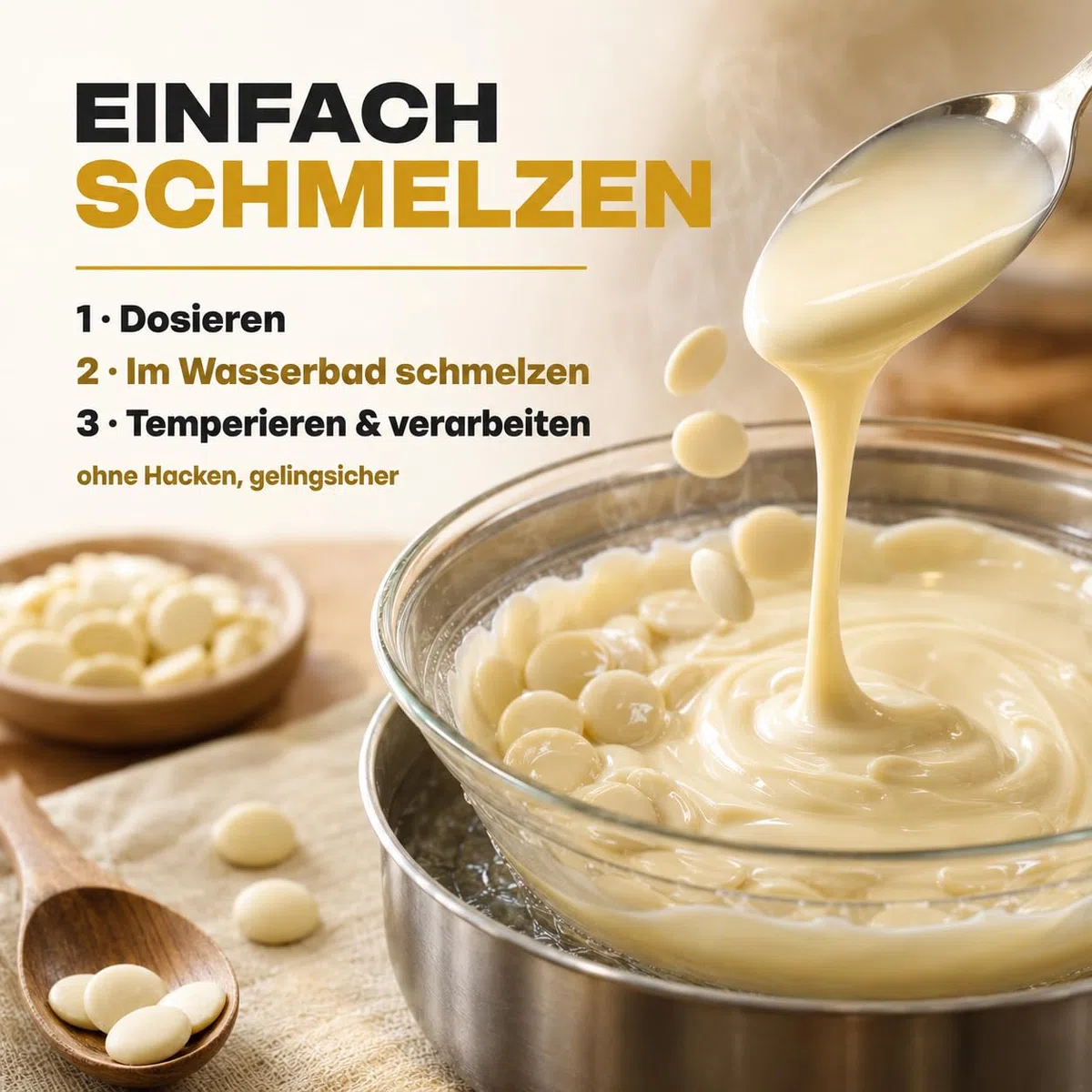 GiDeli Weiße Schokolade Drops 3x5kg - Kuvertüre mit Kakaobutter & 33% Kakao - Backschokolade zum Schmelzen - Einfache Dosierung - Ideal für Pralinen, Ganache & Schokoladenfondue