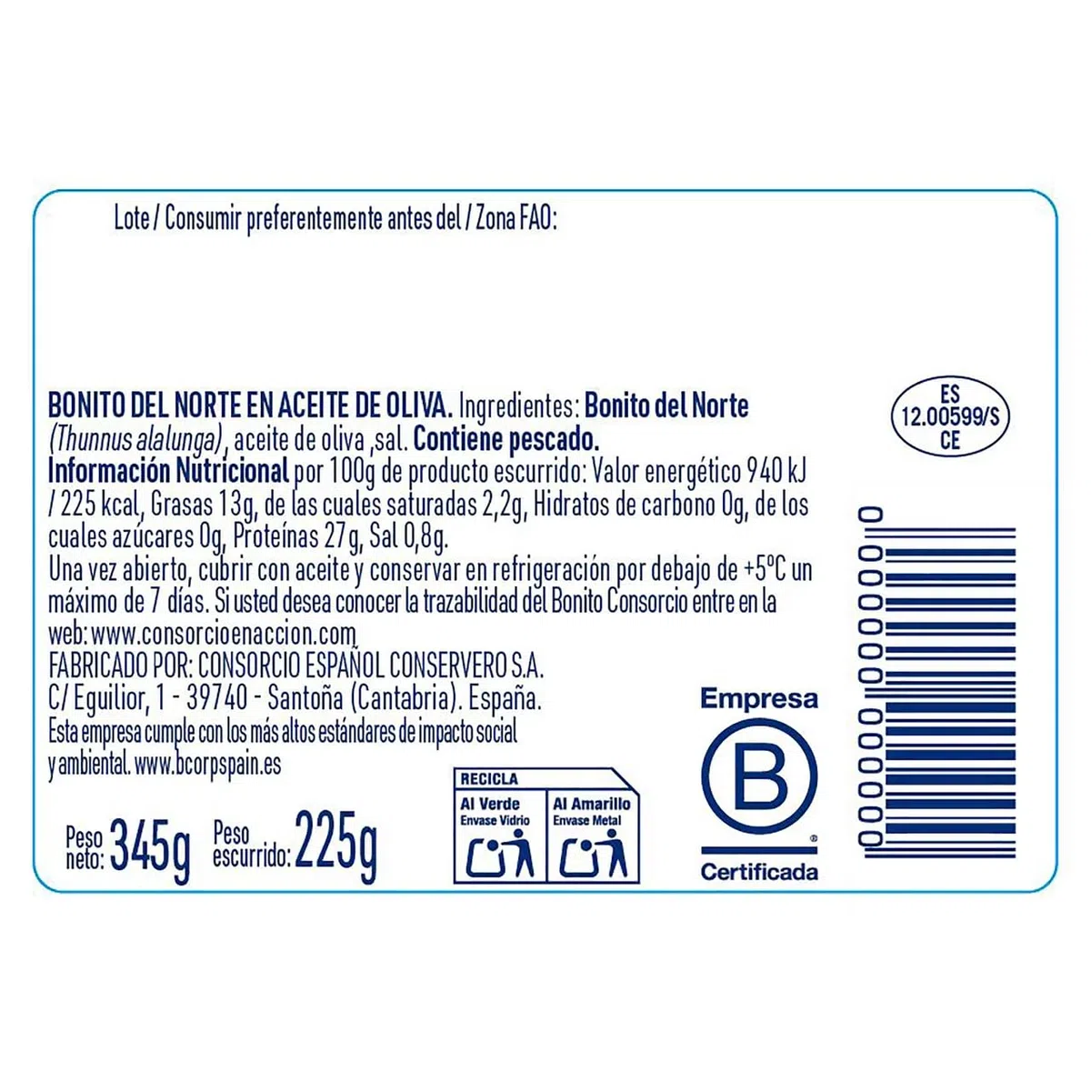 CONSORCIO Weißer Thunfisch aus dem Norden in Olivenöl Glas 225 g. 9er-Pack