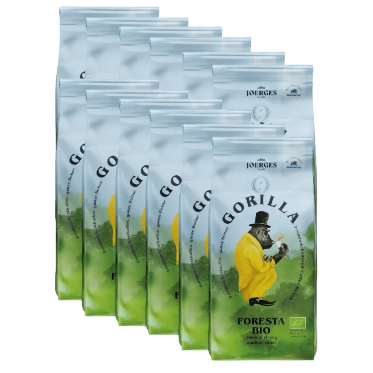 Joerges Gorilla Foresta Kaffee 12x 1000g ganze Kaffeebohnen Qualitäts-Kaffee Arabica Blend | Siebträger Vollautomat Großverpackung