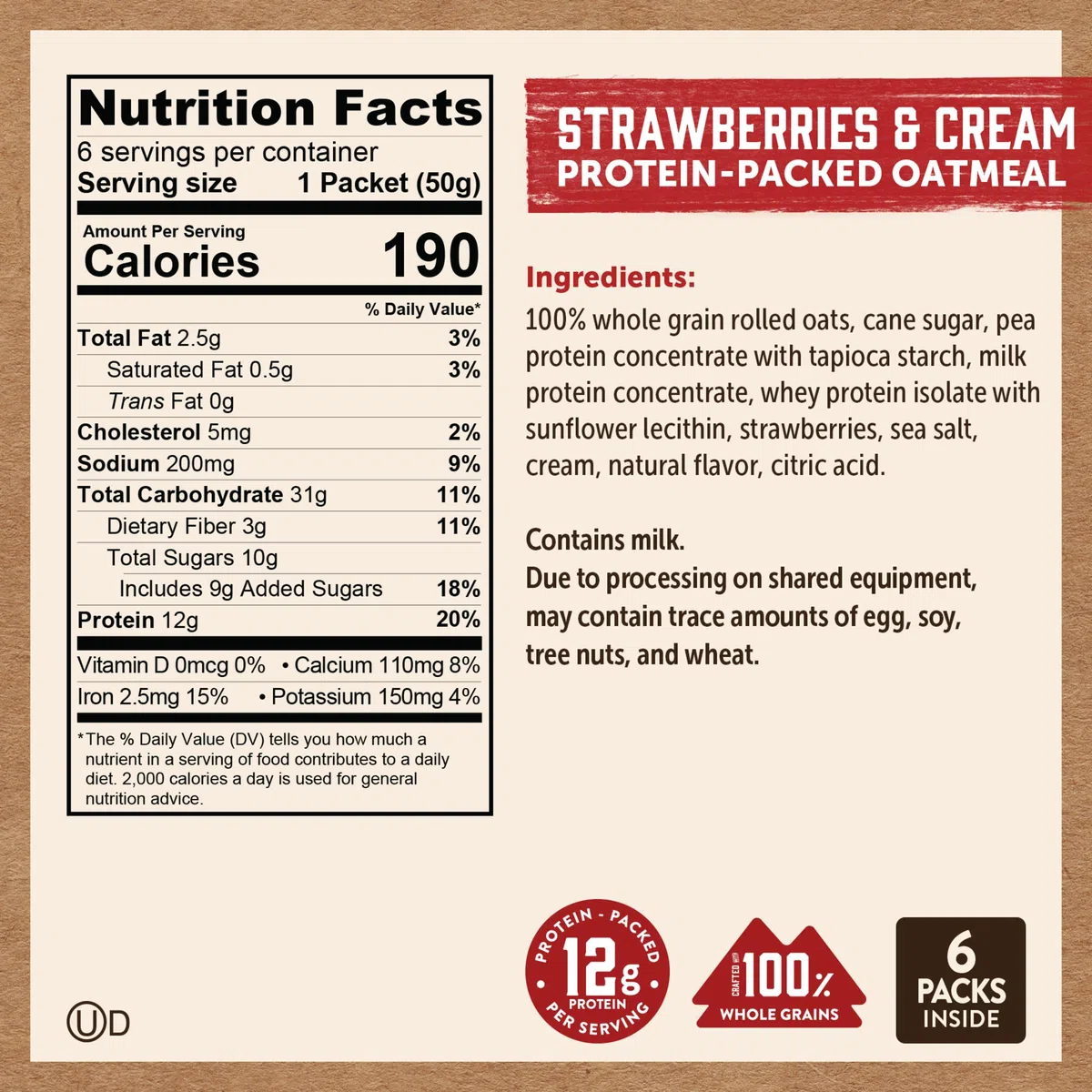 Kodiak Cakes Strawberries & Cream Haferflocken-Pakete (6 Stück)