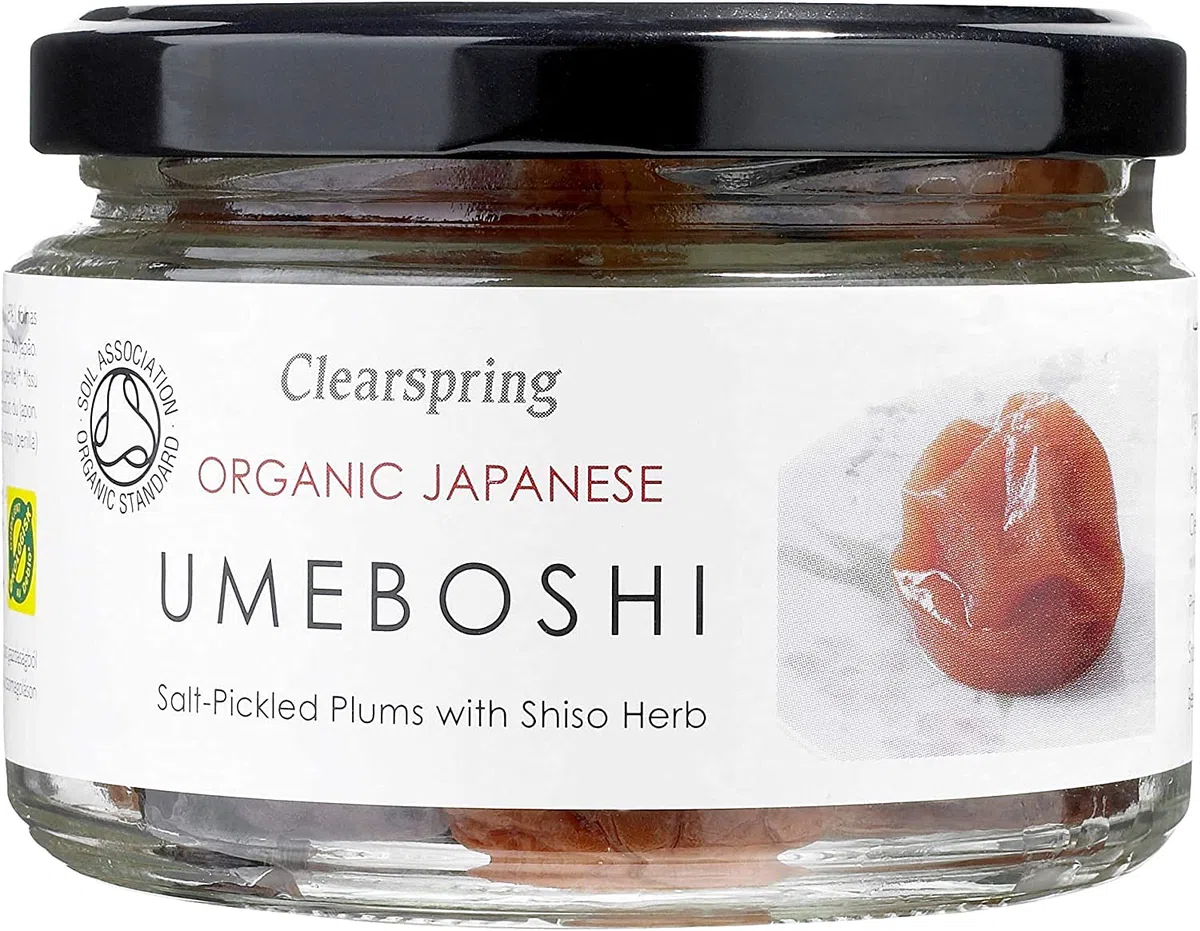 Clearspring BIO Umeboshi - 8x 200g Glas - japanische Pflaumen Ume-Früchte Salz-Aprikose biologische Trockenpflaumen mit Shiso-Blättern und Meersalz aus Japan, fermentiert und gesalzen