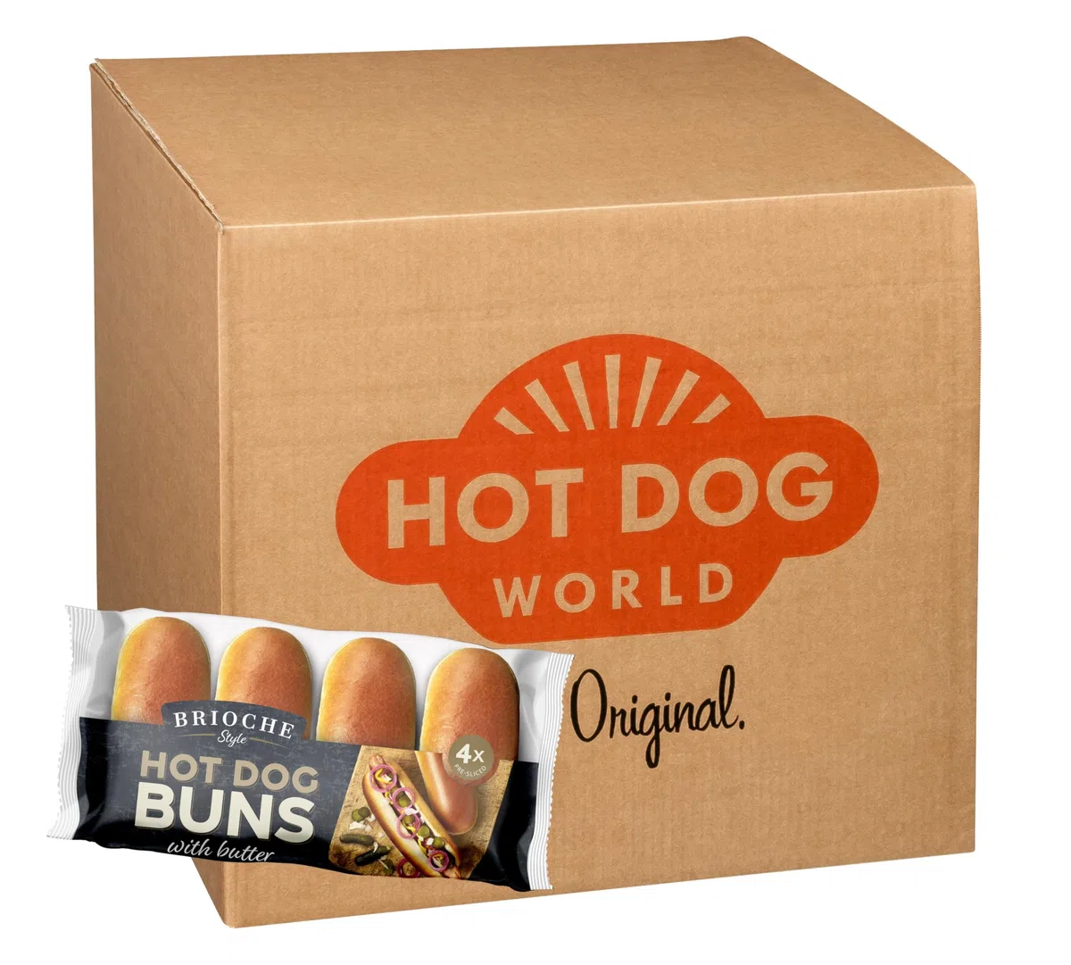 Brioche Style Hot Dog Brötchen, 192 Stück Vorgeschnitten, mit Butter verfeinert, 48 x 4er Pack à 240g,