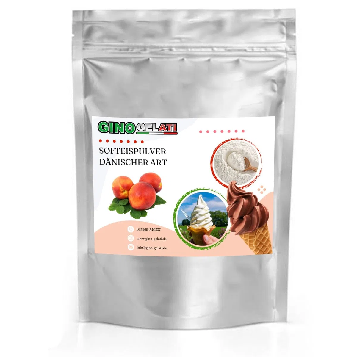 Gino Gelati Dänisches Softeis Pulver, fruchtiger Geschmack, verschiedene Geschmacksvarianten, schnell und einfach Zubereitet, Made in Germany, Eis selber machen (10 Kg, Nektarine)