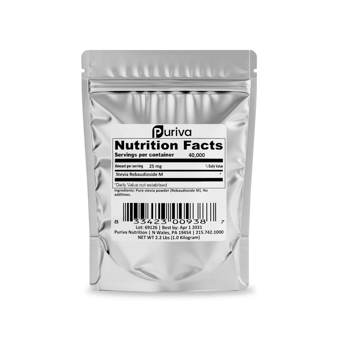 Puriva Nutrition Stevia Pulver Reb M, (Reb-M | Rebaudioside M), 1 kg