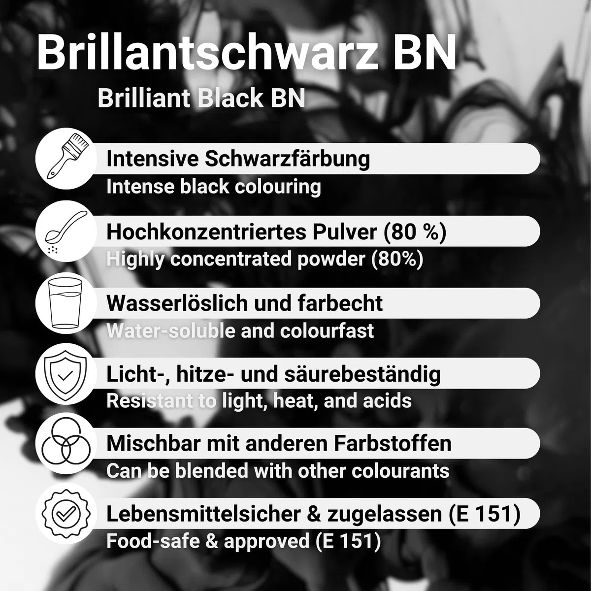 Lebensmittelfarbe Schwarz Pulver 1kg hochkonzentriert – Brillantschwarz BN, ideal zum Backen & Dekorieren