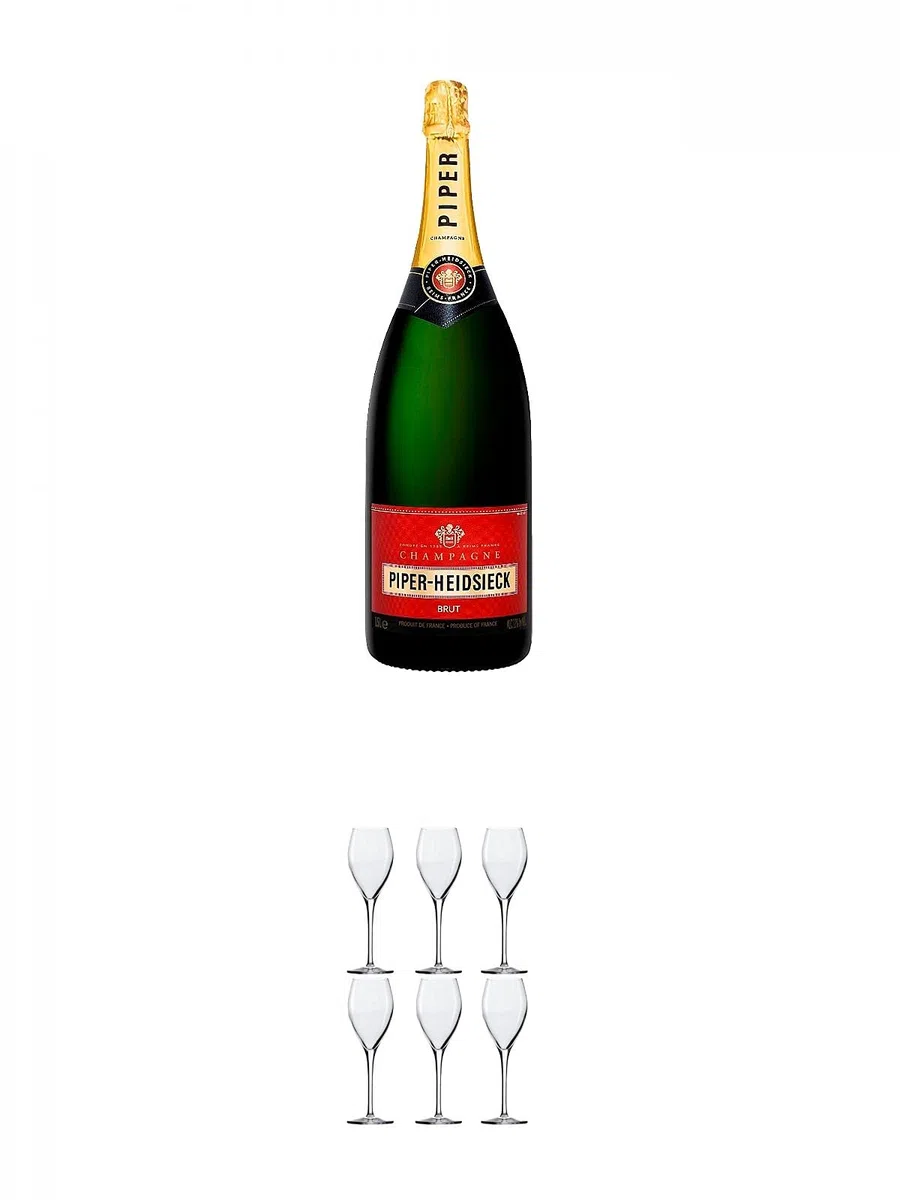 Piper-Heidsieck Brut Champagner Magnum 1,5 Liter + Sekt- und Champagnerglas Stölzle 6 Gläser - 215/29
