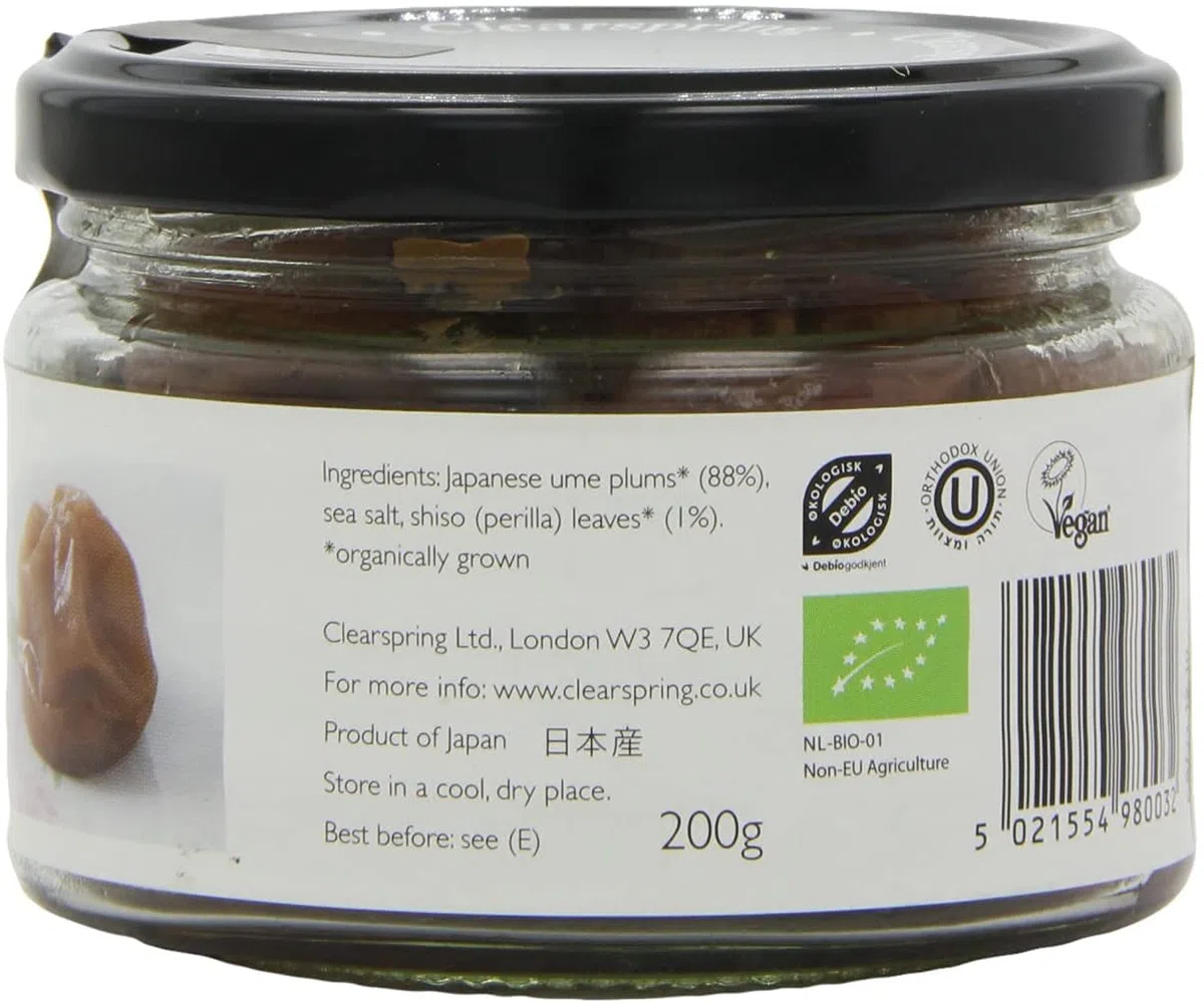 Clearspring BIO Umeboshi - 8x 200g Glas - japanische Pflaumen Ume-Früchte Salz-Aprikose biologische Trockenpflaumen mit Shiso-Blättern und Meersalz aus Japan, fermentiert und gesalzen
