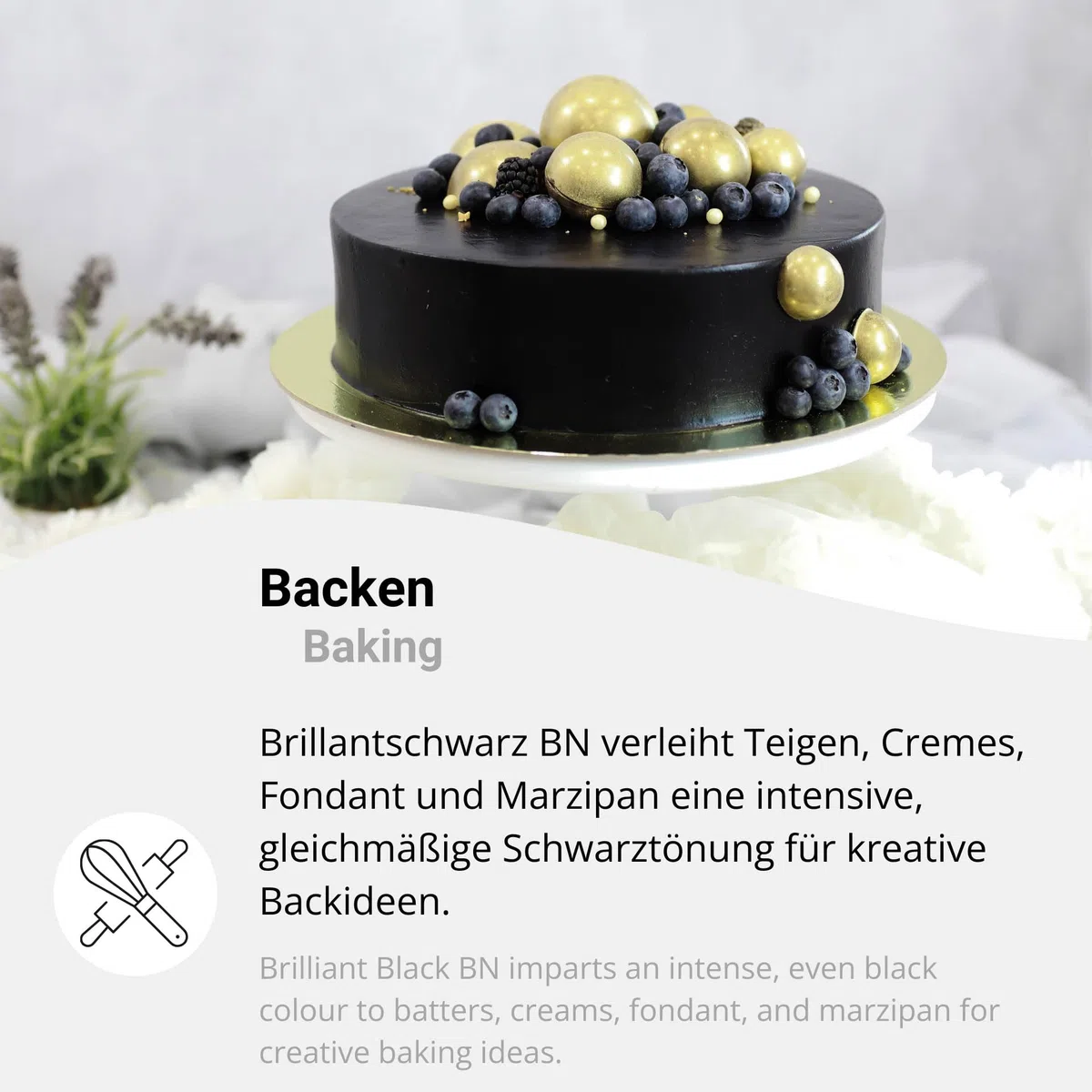 Lebensmittelfarbe Schwarz Pulver 1kg hochkonzentriert – Brillantschwarz BN, ideal zum Backen & Dekorieren